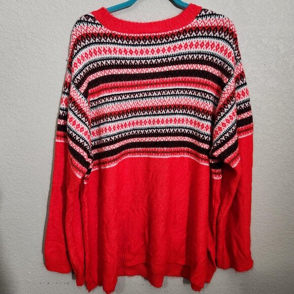 Catherines Sweater Womens 3X Red Fair Isle Crewneck Pullover Plus Size Knit - Picture 4 of 15